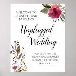 Burgundy Flowers Unplugged Wedding Ceremony Poster