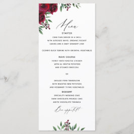 Burgundy Flowers Wedding Menu