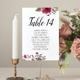 Burgundy Flowers Wedding Seating Chart Kaarten