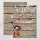 Burgundy Flowers Westerne Cowboy Boots I DO BBQ Kaart (Voorkant / Achterkant)