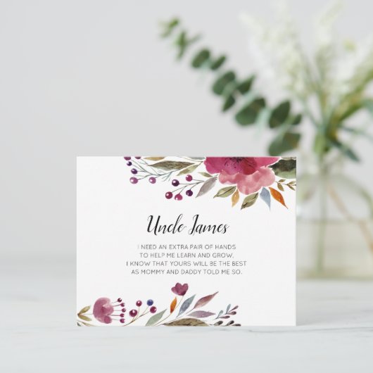 Burgundy Flowers word mijn godvaders voorstel Kaart (Staand voorkant)