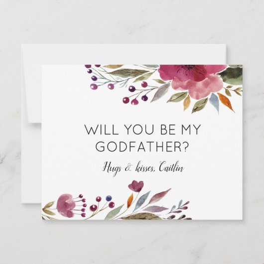 Burgundy Flowers word mijn godvaders voorstel Kaart (Achterkant)