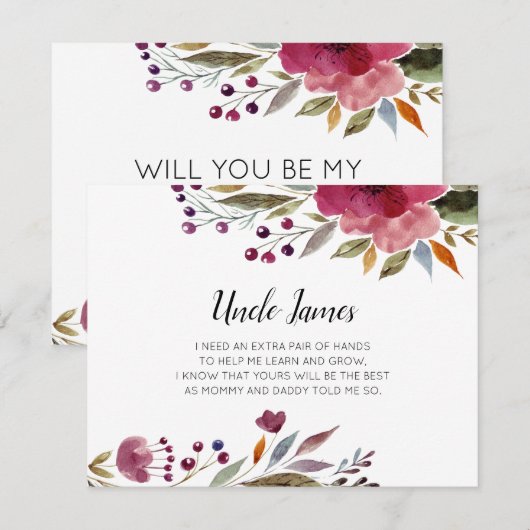 Burgundy Flowers word mijn godvaders voorstel Kaart (Voorkant / Achterkant)