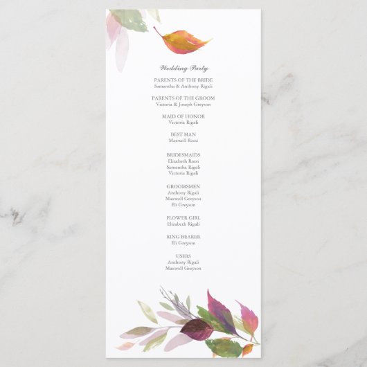 Burgundy Foliage Wedding Programme Programmakaart (Achterkant)