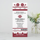 Burgundy Football Ticket Bachelor Party Invitation Kaart (Staand voorkant)