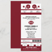 Burgundy Football Ticket Bachelor Party Invitation Kaart (Voorkant / Achterkant)