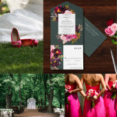 Burgundy Forest Green Blush Floral Waterverf All In One Uitnodiging