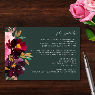 Burgundy Forest Green Blush Floral Waterverf Informatiekaartje