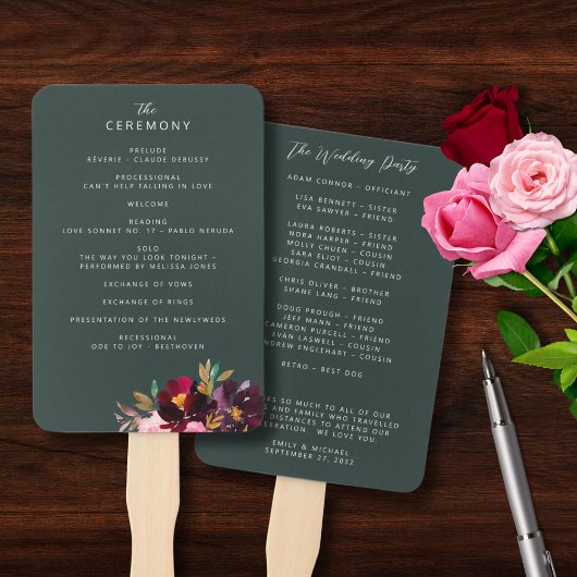 Burgundy Forest Green Blush Floral Waterverf Prog Handwaaier