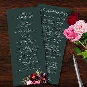 Burgundy Forest Green Blush Floral Waterverf Programmakaart