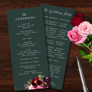 Burgundy Forest Green Blush Floral Waterverf Programmakaart