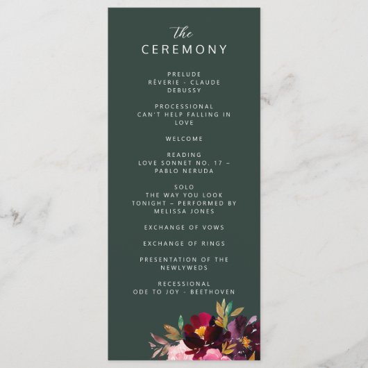 Burgundy Forest Green Blush Floral Waterverf Programmakaart (Voorkant)