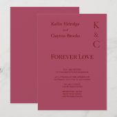 Burgundy Forever Love Wedding Invitation Kaart (Voorkant / Achterkant)