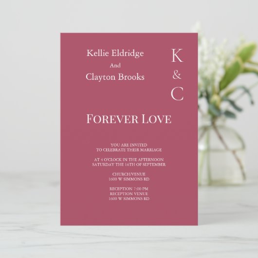 Burgundy Forever Love Wedding Invitation Kaart (Staand voorkant)