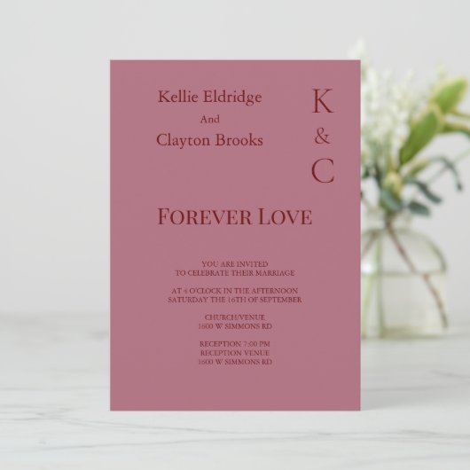 Burgundy Forever Love Wedding Invitation Kaart (Staand voorkant)