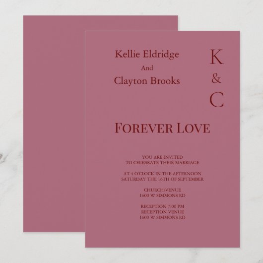 Burgundy Forever Love Wedding Invitation Kaart (Voorkant / Achterkant)