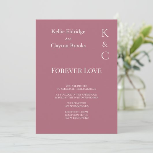 Burgundy Forever Love Wedding Invitation Kaart (Staand voorkant)