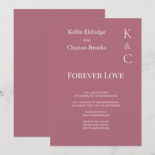 Burgundy Forever Love Wedding Invitation Kaart (Voorkant / Achterkant)