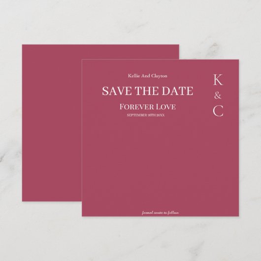 Burgundy Forever Love Wedding Save the Date (Voorkant / Achterkant)