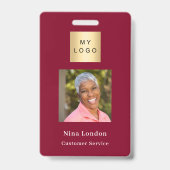 Burgundy foto naam QR code bedrijfslogo Badge (Voorzijde)