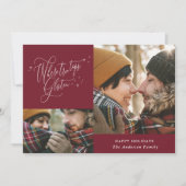 Burgundy fotocollage elegant met kerstmis feestdagenkaart (Voorkant)