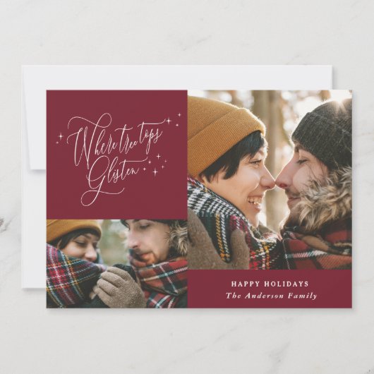 Burgundy fotocollage elegant met kerstmis feestdagenkaart (Voorkant)