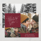 Burgundy fotocollage elegant met kerstmis feestdagenkaart (Voorkant / Achterkant)