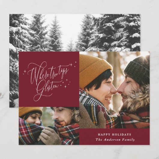 Burgundy fotocollage elegant met kerstmis feestdagenkaart (Voorkant / Achterkant)