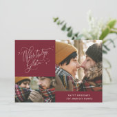 Burgundy fotocollage elegant met kerstmis feestdagenkaart (Staand voorkant)