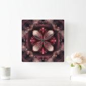 Burgundy Fractal Clock Vierkante Klok (Huis)