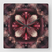 Burgundy Fractal Clock Vierkante Klok (Voorkant)