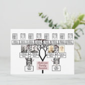 Burgundy Fractal Tree 3 Generation Family Reunion Kaart (Staand voorkant)