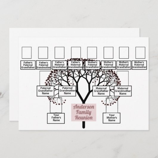 Burgundy Fractal Tree 3 Generation Family Reunion Kaart (Voorkant / Achterkant)