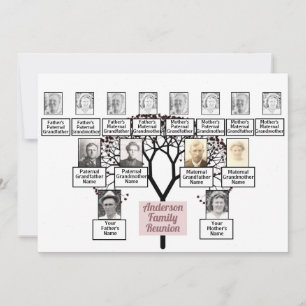 Burgundy Fractal Tree 3 Generation Family Reunion Kaart