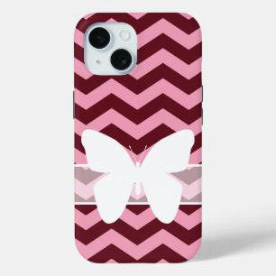 Burgundy Frosted Orchid Chevrons met Butterfly iPhone 15 Case