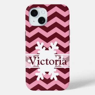 Burgundy Frosted Orchid Chevrons met Snowflake iPhone 15 Case