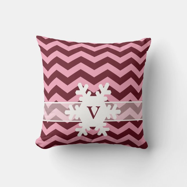 Burgundy Frosted Orchid Chevrons met Snowflake Kussen (Voorkant)