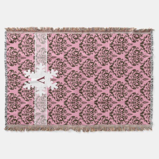 Burgundy Frosted Orchid Damask met Snowflake Deken (Voorkant)