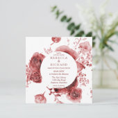Burgundy Garden Waterverf Wedding Kaart (Staand voorkant)