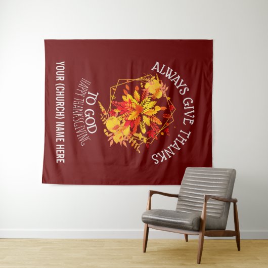 Burgundy GEEFT ALTIJD BEDANKT AAN GOD Thanksgiving Wandkleed (In Situ (horizontaal))