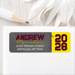 Burgundy Gele Krijtbord Afstudeeradres Etiket