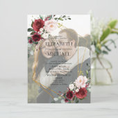 Burgundy Geometric Floral Vellum Overlay Foto Kaart (Staand voorkant)
