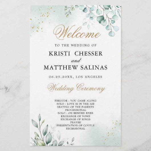 Burgundy Geometric Gold Lijst Wedding Program Kaar (Voorkant)