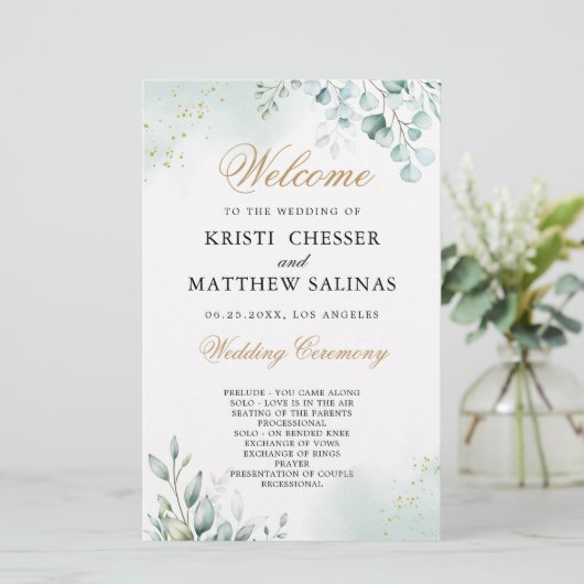 Burgundy Geometric Gold Lijst Wedding Program Kaar (Staand voorkant)