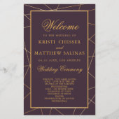 Burgundy Geometric Gold Lijst Wedding Program Kaar (Voorkant)