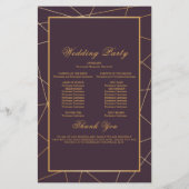Burgundy Geometric Gold Lijst Wedding Program Kaar (Achterkant)