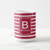 Burgundy gestreepte Monogram Personaliseerbaar Koffiemok (Center)