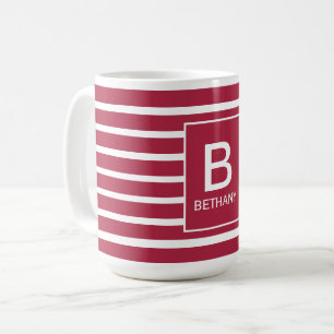 Burgundy gestreepte Monogram Personaliseerbaar Koffiemok