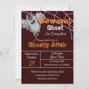 Burgundy Ghost Halloween Party Kaart
