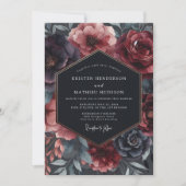 Burgundy Gilded Bloom Wedding Kaart (Voorkant)